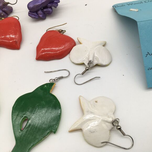 Hand painted Wood Earrings From Bali Floral Tropical Lot Of 5 Beach - Picture 8 of 11